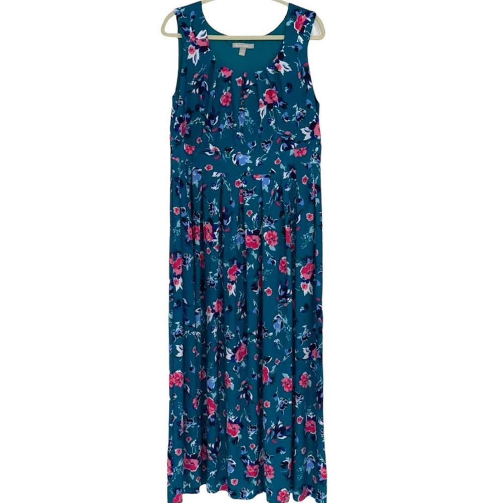 WOMAN WITHIN GREEN FLORAL EMPIRE WAIST MAXI DRESS 14/16